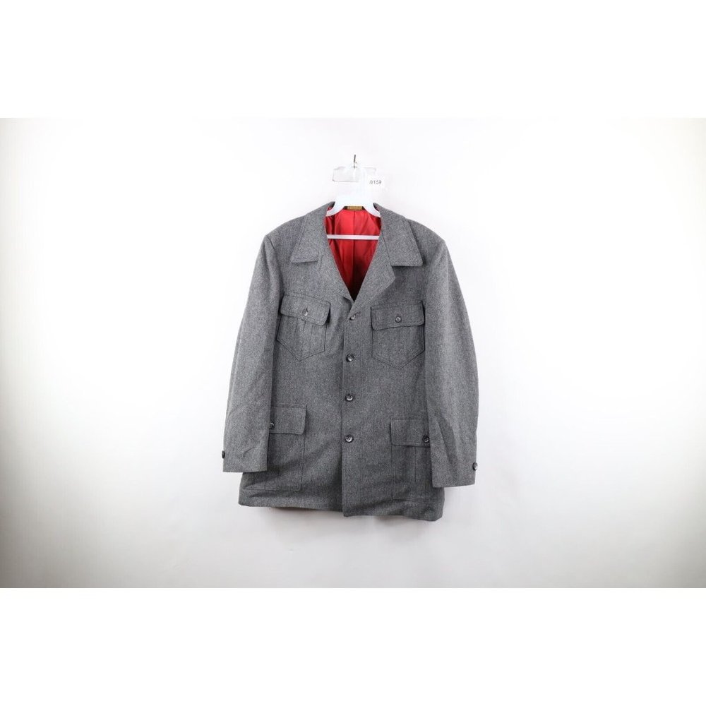 Vintage 50s 60s Palm Beach Mens 42R Wool Safari Bush Military Jacket Gray USA